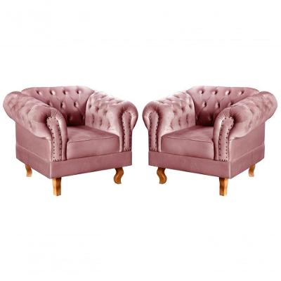 Conjunto 2 Poltronas Dom Pedro Veludo Pés Torneados Rosê Bella Decor