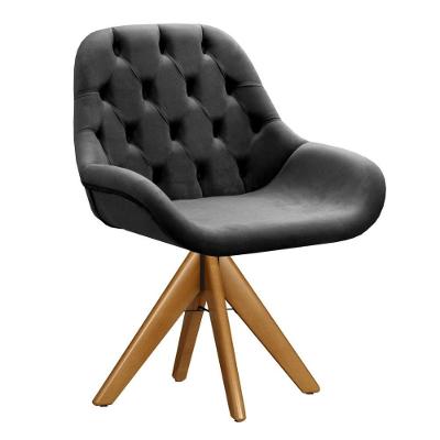 Poltrona Lua Capitonê Giratória Base de Madeira Veludo Macio Preto Bella Decor