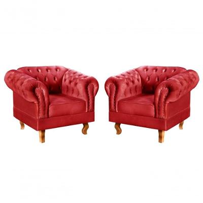 Conjunto 2 Poltronas Dom Pedro Suede Pés Torneados Vermelho Bella Decor