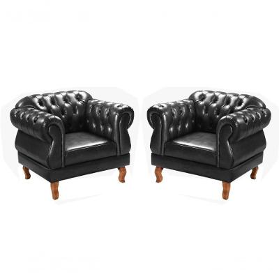 Conjunto 2 Poltronas Duquesa Couro Sintético Pés Torneados Preto Bella Decor