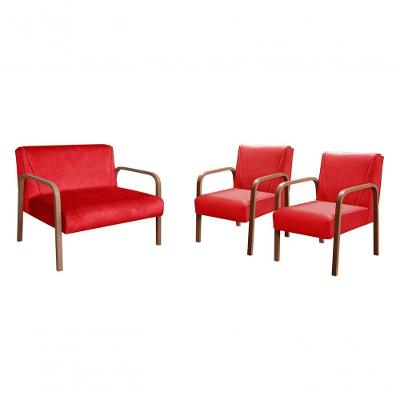 Conjunto de Sofás Anita 2+1+1 Lugares 108CM Vermelho Suede Bella Decor