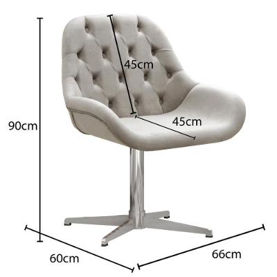 Poltrona Lua Capitonê Giratória Base Metal Suede Bege Bella Decor