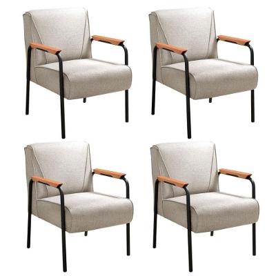 Kit 4 Poltronas Jade Compacta para Sala Madeira Eucalipto Espuma D26 Linho Bege 140 Bella Decor