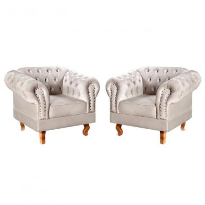 Conjunto 2 Poltronas Dom Pedro Suede Pés Torneados Bege Bella Decor