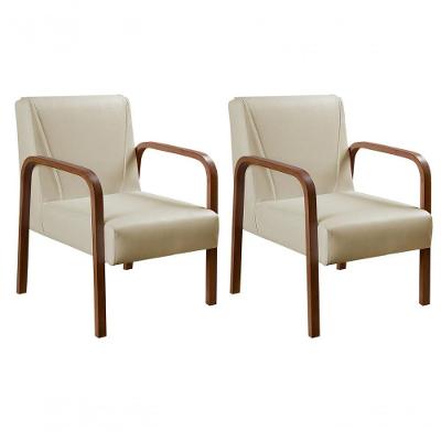 Kit 2 Poltronas Anita Design Moderno Corino D26 Conforto Madeira Bege 370 Bella Decor