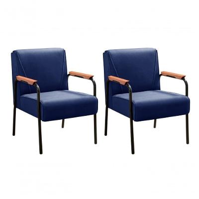 Kit 2 Poltronas Jade Decorativas Veludo Azul 210 com Braços Bella Decor