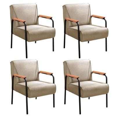 Kit 4 Poltronas Jade em Linho com Braços de Metal Marrom Bella Decor