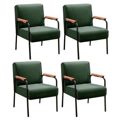 Kit 4 Poltronas Jade Veludo Verde 270 com Braços Metal Bella Decor