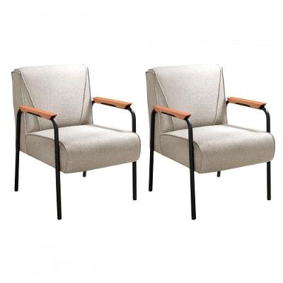 Kit 2 Poltronas Jade Decorativa Linho Bege 140 com Espuma D26 Confortavel Bella Decor