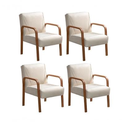 Kit 4 Poltronas Anita Suede Pés de Madeira Espuma D26 Bege Bella Decor