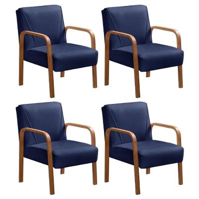 Kit 4 Poltronas Anita Veludo Pés Palito Espuma D26 Azul Bella Decor