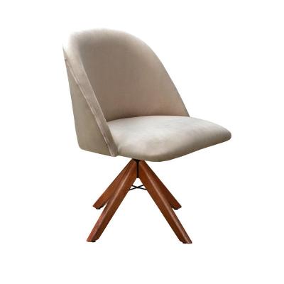 Poltrona Gaia Giratória de Madeira Veludo Capuccino 250 Bella Decor