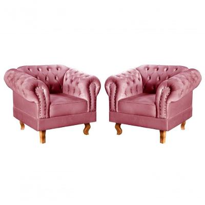 Conjunto 2 Poltronas Dom Pedro Suede Pés Torneados Rosa 280 Bella Decor
