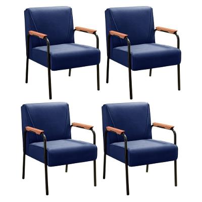 Kit 4 Poltronas Jade Veludo Azul 210 com Braços de Metal Bella Decor