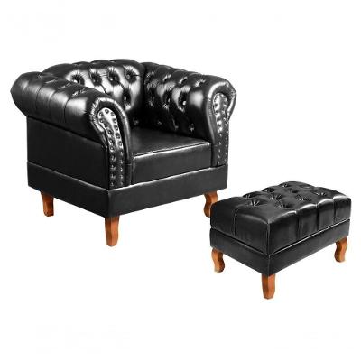Kit Poltrona Dom Pedro com Puff Couríssimo Preto 005 Bella Decor