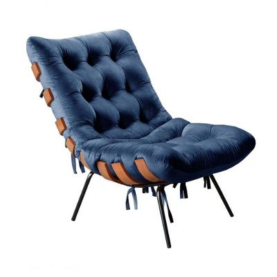 Poltrona Costela Decorativa em Veludo Fibra Siliconada Azul 210 Bella Decor