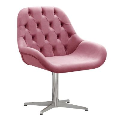 Poltrona Lua Capitonê Giratória de Metal Suede Rosa 280 Bella Decor