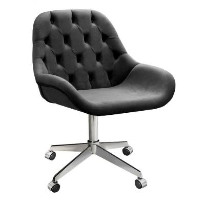 Poltrona Lua Capitonê Giratória com Rodinhas Veludo Preto Bella Decor