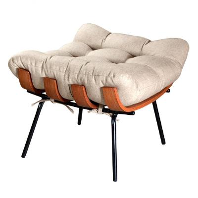 Puff Costela Formato Retangular Assento Fibra Siliconada Linho Bege Bella Decor