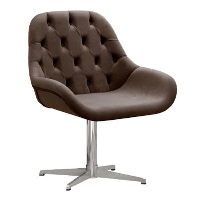 Poltrona Lua Capitonê Giratória Metal Veludo Marrom Bella Decor