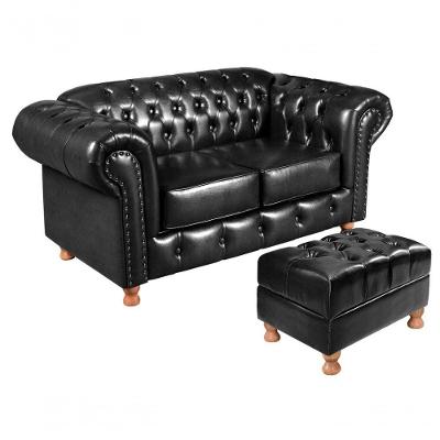 Sofá Luis XV 2 Lugares 170CM Preto Courissimo Sintetico Bella Decor