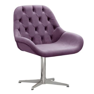 Poltrona Lua Capitonê Giratória Base Metal Veludo Roxo Bella Decor