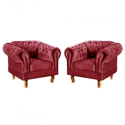 Conjunto 2 Poltronas Dom Pedro Decorativa Suede Conforto Espuma D26 Bordô Bella Decor
