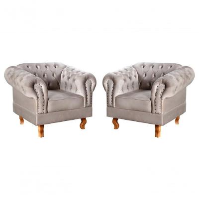 Conjunto 2 Poltronas Dom Pedro Decorativas Veludo Capuccino com Pés Torneados Bella Decor