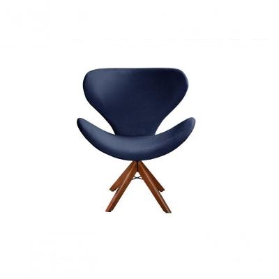 Poltrona Isis Giratória de Madeira Veludo Azul 210 Bella Decor
