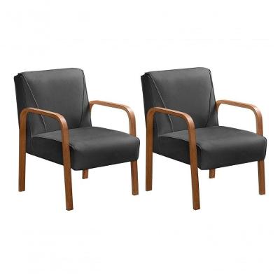 Kit 2 Poltronas Anita Decorativa para Sala de Estar Veludo Espuma D26 Conforto Fixo Cinza Bella