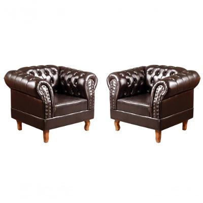 Conjunto 2 Poltronas Dom Pedro Couro Sintético Espuma D26 Café Bella Decor