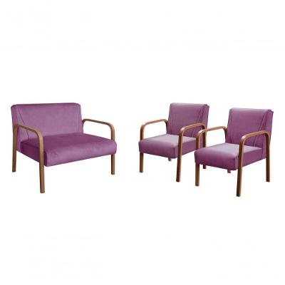 Conjunto de Sofás Anita 4 Lugares 108CM Roxo Veludo Bella Decor