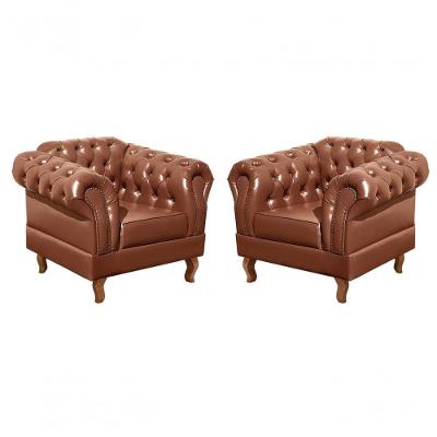 Conjunto 2 Poltronas Dom Pedro Couro Sintético Caramelo Bella Decor