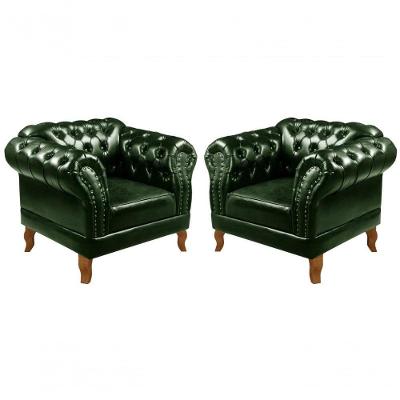 Conjunto 2 Poltronas Dom Pedro Couríssimo Pés Torneados Verde 075 Bella Decor
