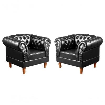 Conjunto 2 Poltronas Dom Pedro Assento Fixo Espuma D26 Plus Couríssimo Preto 005 Madeira