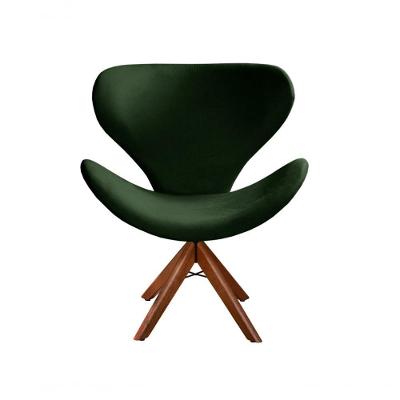 Poltrona Isis Giratória em Veludo com Base de Madeira Verde Bella Decor