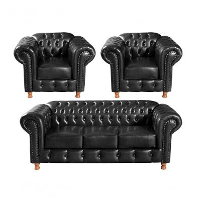 Conjunto de Sofás Luis XV 5 Lugares Preto Couríssimo Bella Decor