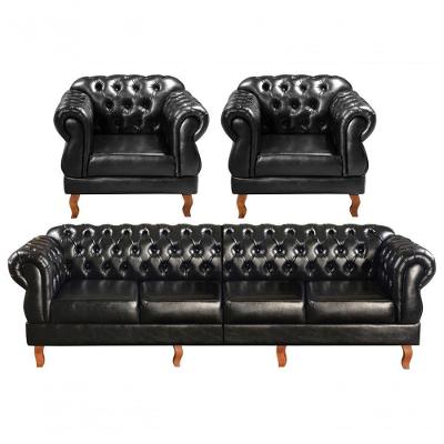 Conjunto Sofás Duquesa 6 Lugares 250CM Preto Couro Sintético Bella Decor