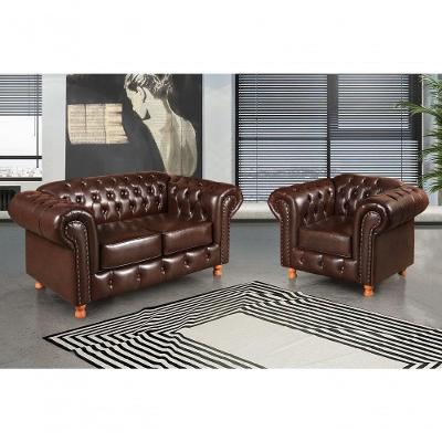 Conjunto de Sofás Luis XV 3 Lugares Fixo Café Couríssimo Bella Decor