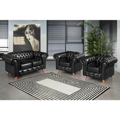 Conjunto de Sofás Luis XV 4 Lugares Preto Couríssimo Bella Decor