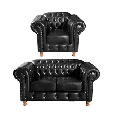 Conjunto de Sofás Luis Xv 3 Lugares Fixo Preto Courissimo Bella Decor