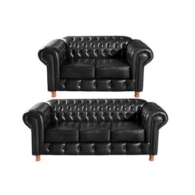 Conjunto de Sofás Luis XV 2 e 3 Lugares Preto Couríssimo Bella Decor