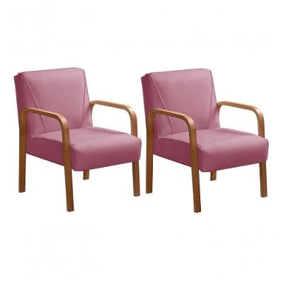 Kit 2 Poltronas Anita Suede Pés Palito Espuma D26 Rosa 280 Bella Decor