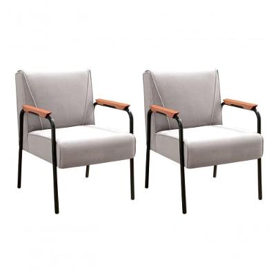 Kit 2 Poltronas Jade Suede com Braços de Metal Bege 080 Bella Decor