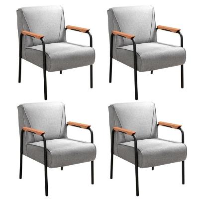 Kit 4 Poltronas Jade em Linho com Braços de Metal Cinza 320 Bella Decor
