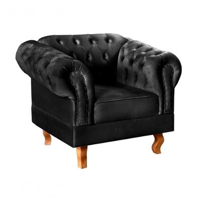 Poltrona Dom Pedro Veludo com Pés Torneados Preto Bella Decor