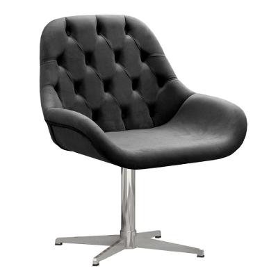 Poltrona Lua Capitonê Giratória de Metal Veludo Preto Bella Decor