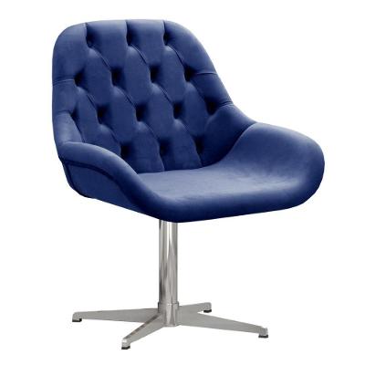 Poltrona Lua Capitonê Giratória de Metal Veludo Azul 210 Bella Decor