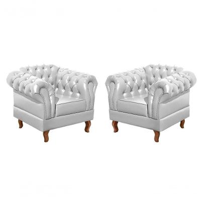 Conjunto 2 Poltronas Dom Pedro Couro Sintético Pés Torneados Branco Bella Decor