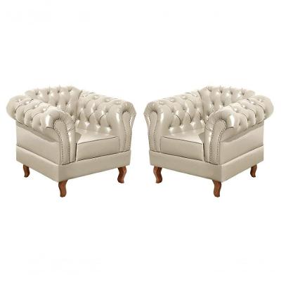 Kit 2 Poltronas Dom Pedro Couríssimo Bege 045 Pés Torneados Bella Decor